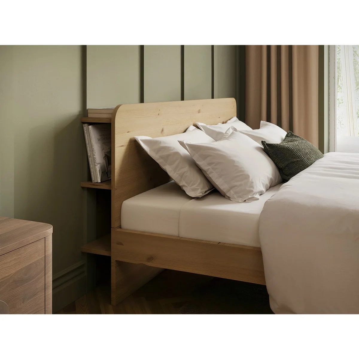 Demi Wooden Bed Frame with Headboard Storage Oak - Oak – image 3