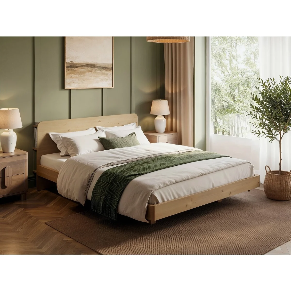 Demi Wooden Bed Frame with Headboard Storage Oak - Oak – image 1