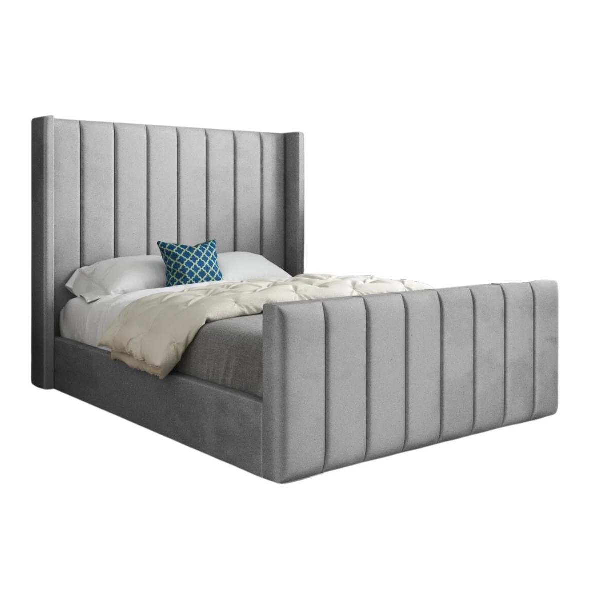 Maryland Soft Velvet Upholstered Straight Winged Bed Frame - Grey / Small Single