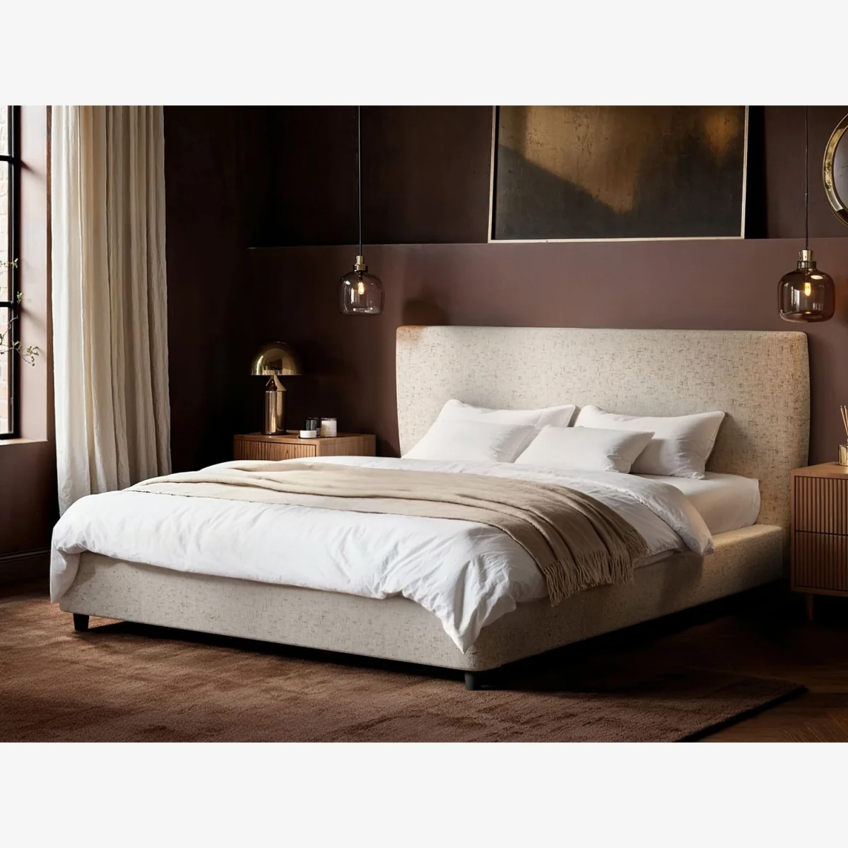 Luciana Upholstered Platform Bed Cream Chenille - Cream