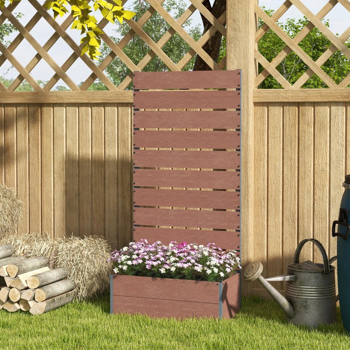 Outsunny Raised Garden Bed with Trellis and Drainage Hole - Brown