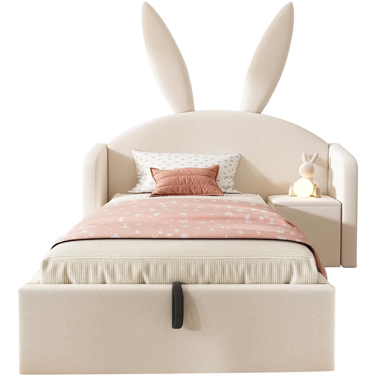 Bunny Ears Single Bed with Hydraulic Storage and Nightstand - Cream – image 8