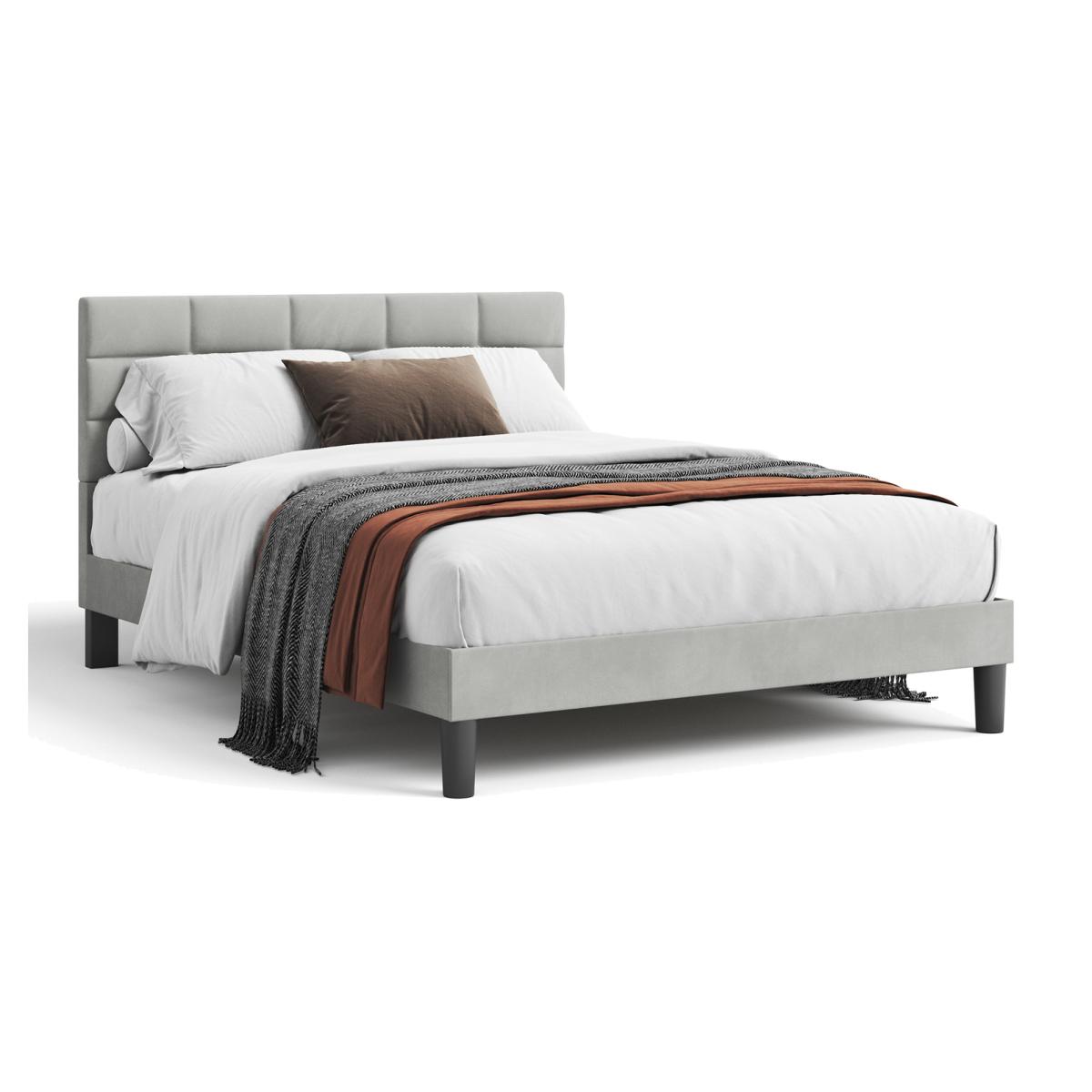 NECHE Square Pull Dot Velvet Bed Frame - Grey / King