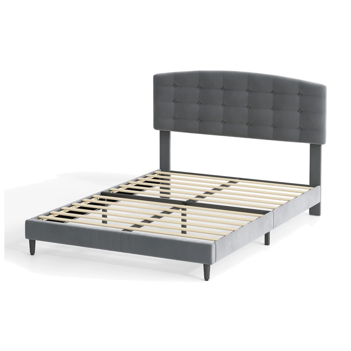 CozyLiving Velvet Upholstered Double Bed Frame with Adjustable Headboard Cheyenne - DARK GREY