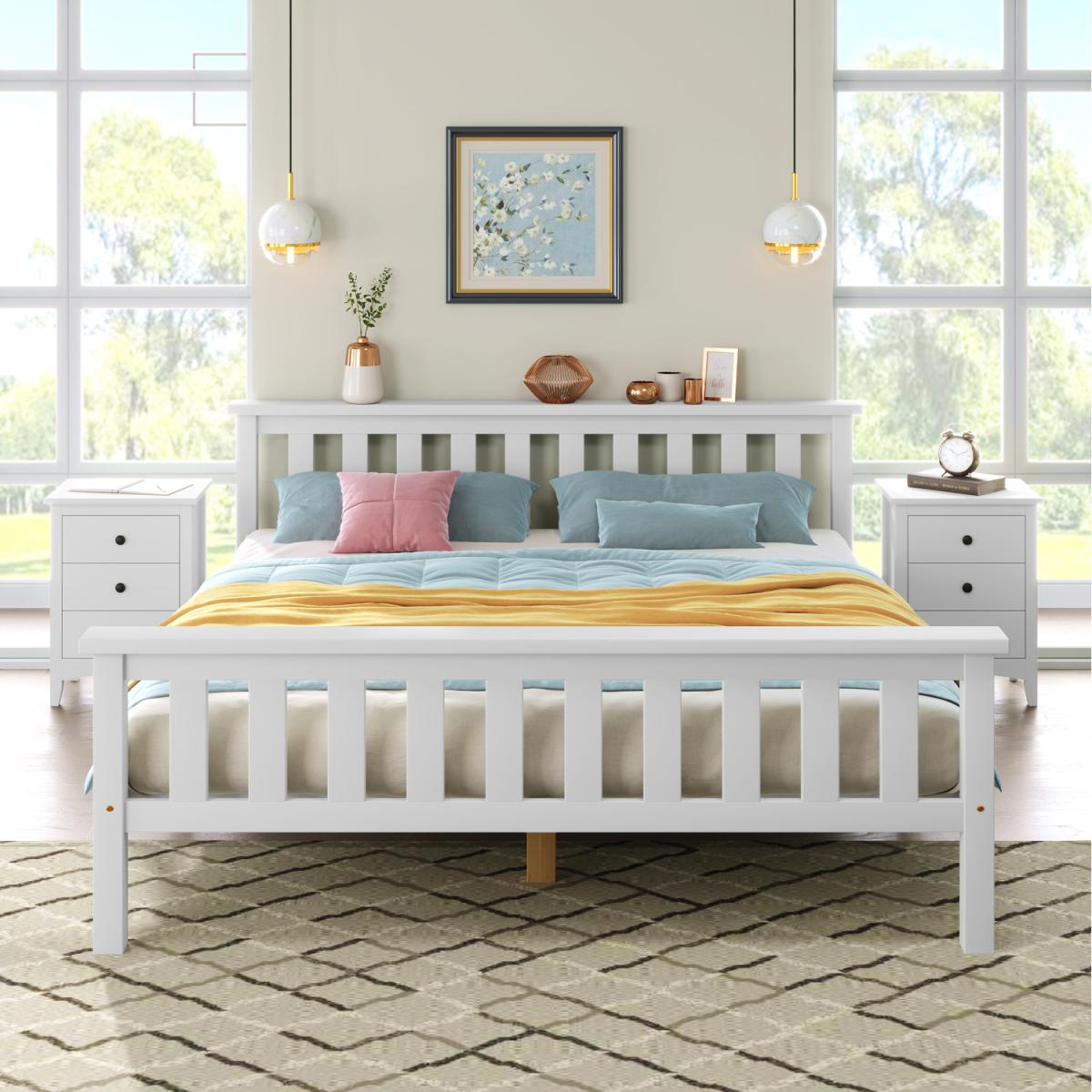 Minimalism Double Bed Wooden Frame For Teenagers - Ivory