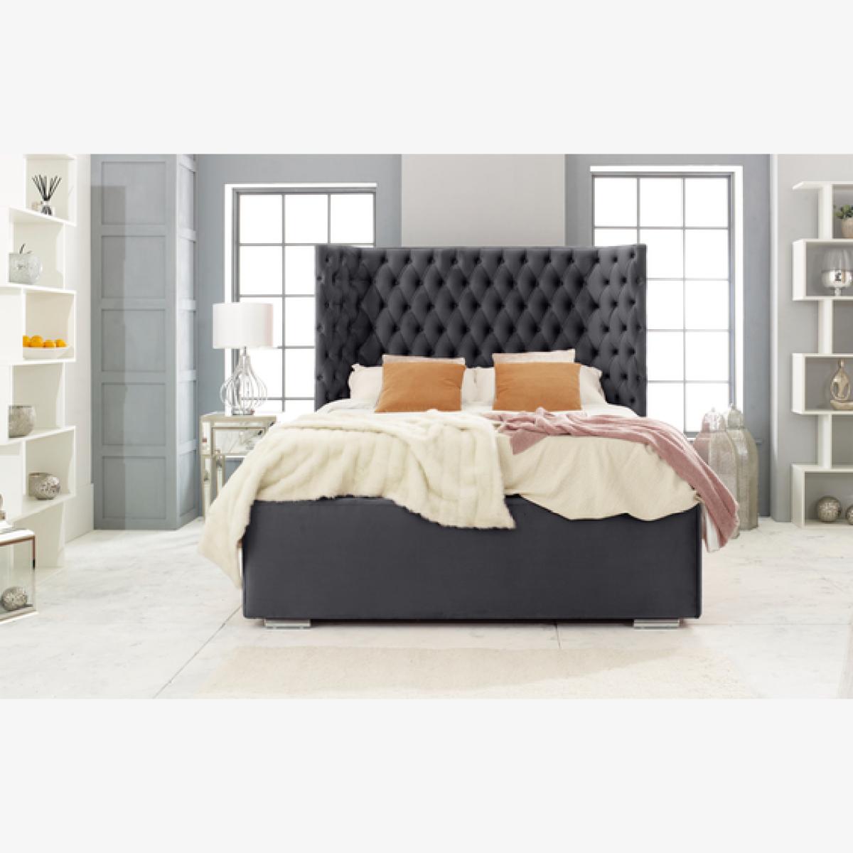 Philly Plush 4 inch solid thick Bed Frame with Thick Winged Headboard - Steel / Double
