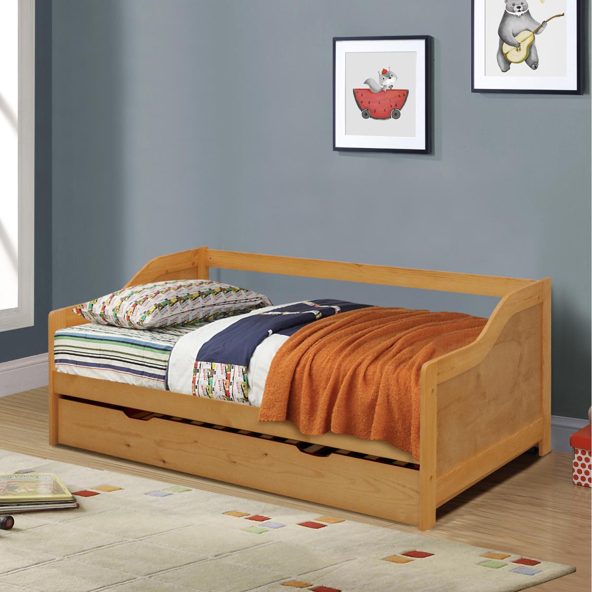 3ft Wooden Trundle Bed, Grey, White or Caramel - Caramel