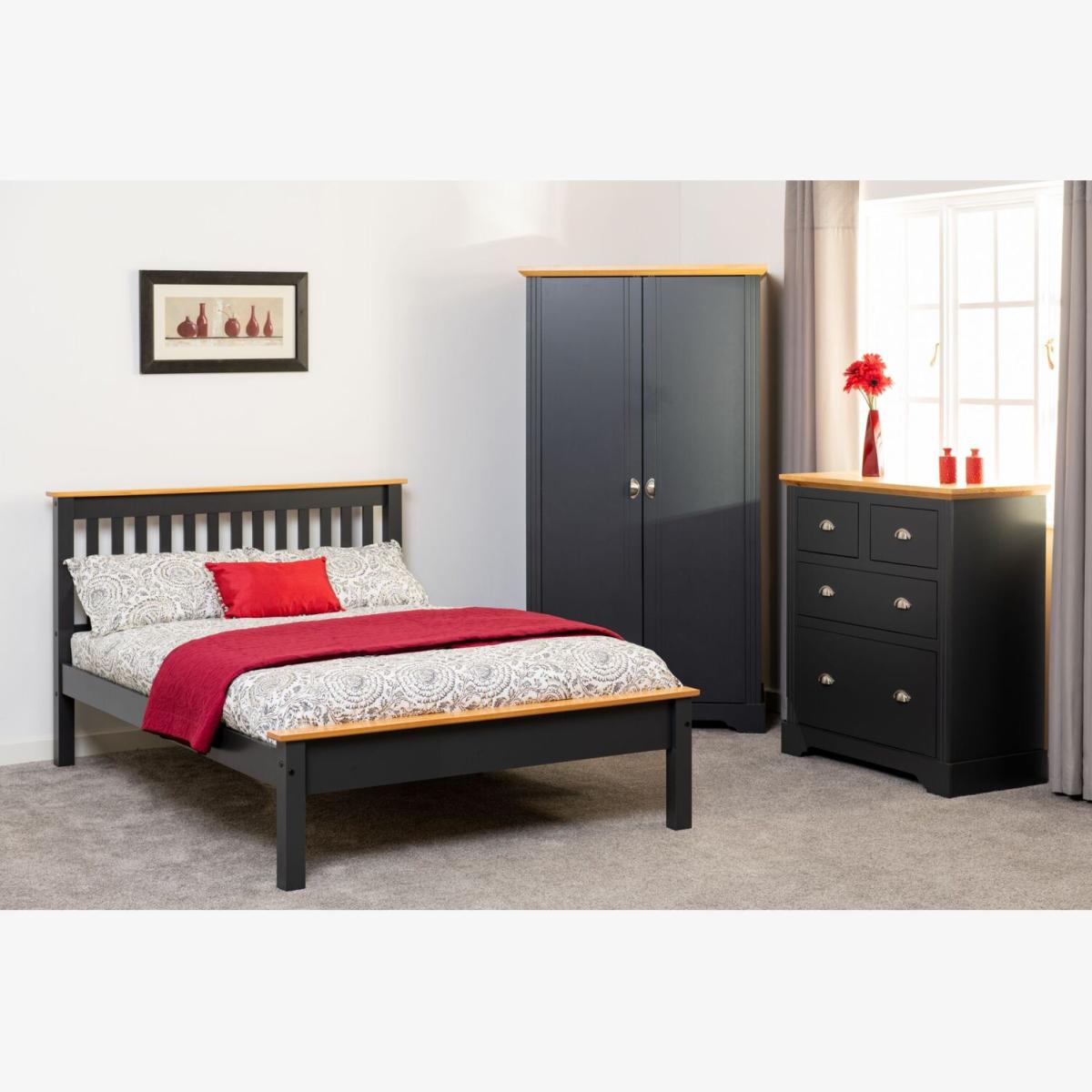 Monaco 5' Bed Low Foot End - Grey with Oak effect