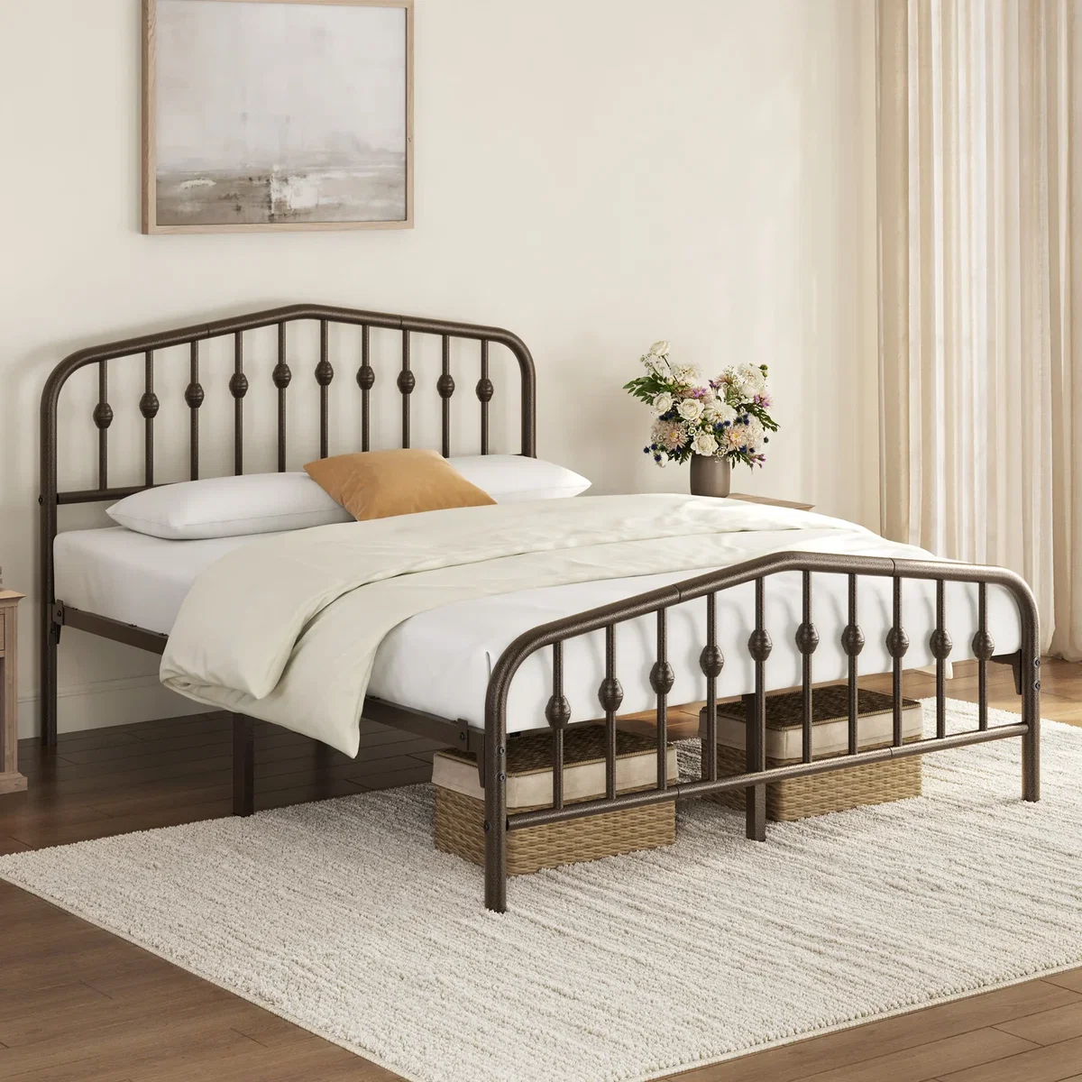 Yaheetech Metal Bed Frame with Arched Headboard - Bronze / King – image 1