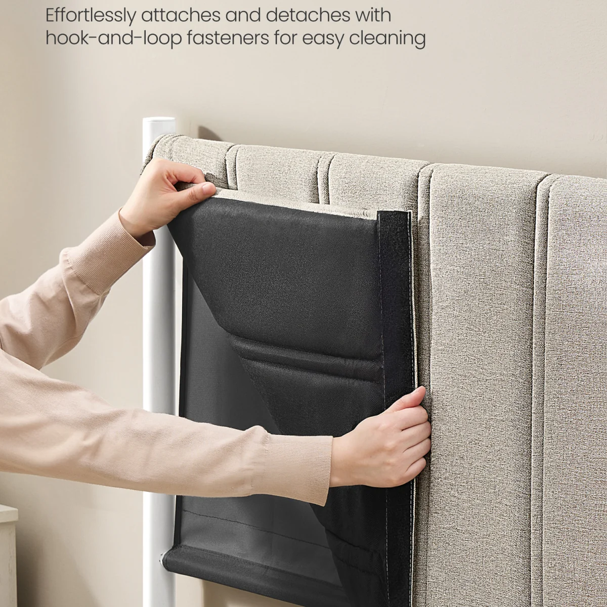 VASAGLE Single Bed Frame, Metal, with Upholstered Headboard - Cappuccino Beige – image 4