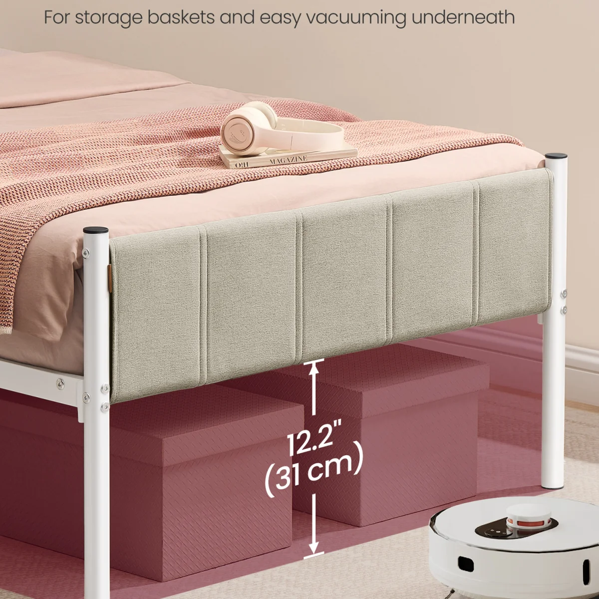 VASAGLE Single Bed Frame, Metal, with Upholstered Headboard - Cappuccino Beige – image 7