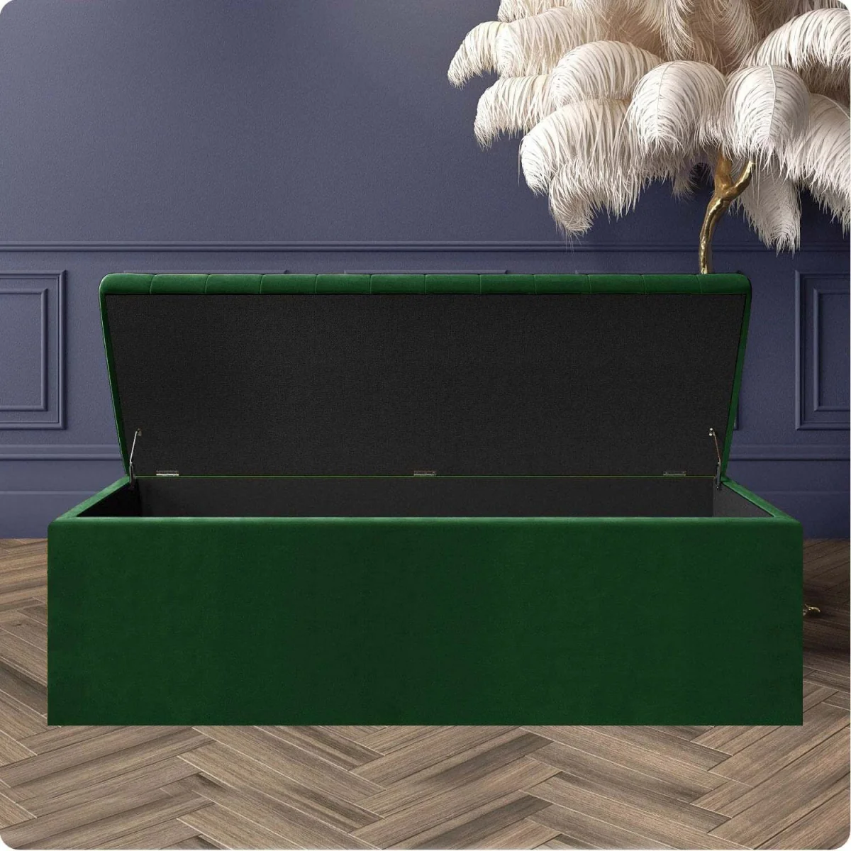 Plush Velvet Striped Upholstered Blanket Chest, End of Bed Benc - Burnt Orange Plush Velvet – image 15