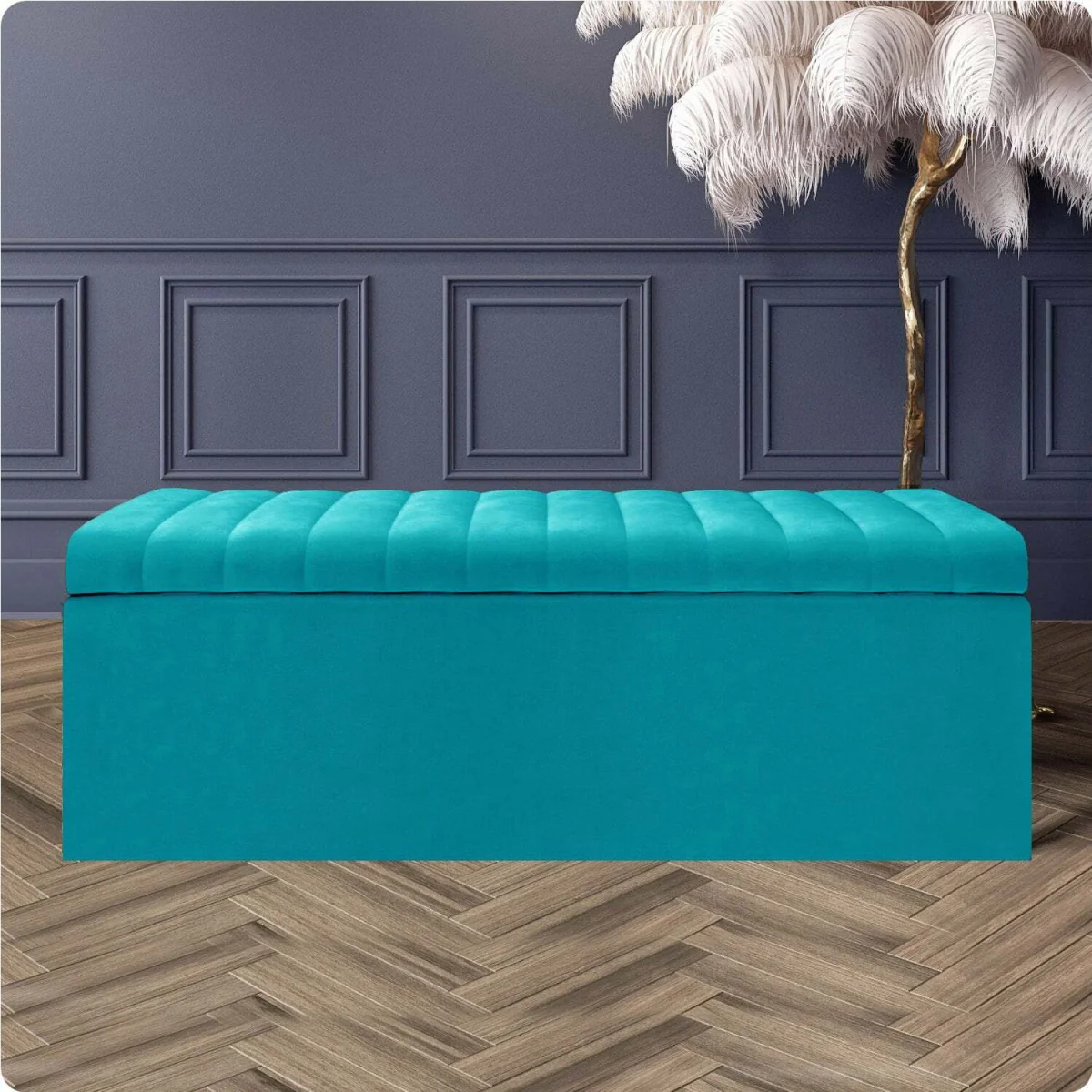 Plush Velvet Striped Upholstered Blanket Chest, End of Bed Benc - Burnt Orange Plush Velvet – image 24