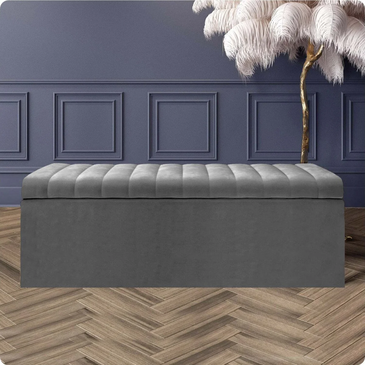 Plush Velvet Striped Upholstered Blanket Chest, End of Bed Benc - Burnt Orange Plush Velvet – image 10