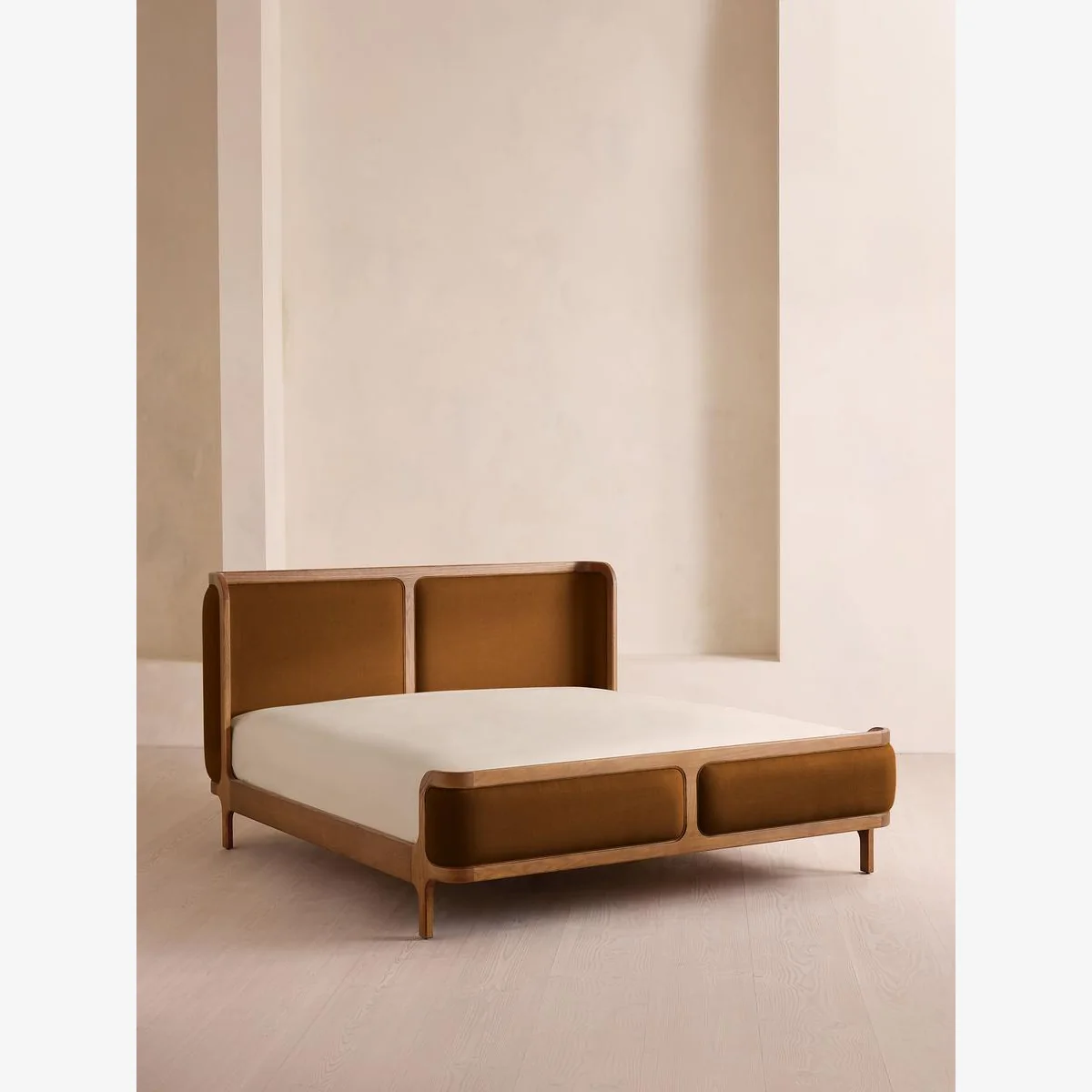 Belsa Bed, Light Wood, King, Linen, Terracotta, UK – image 1