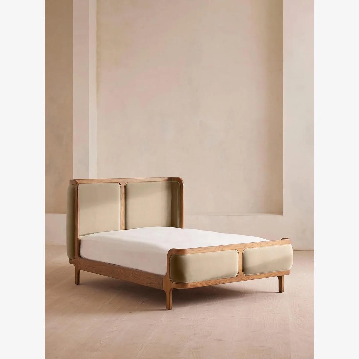 Belsa Bed, Light Wood, Super King, Velvet, Oyster, UK – image 1