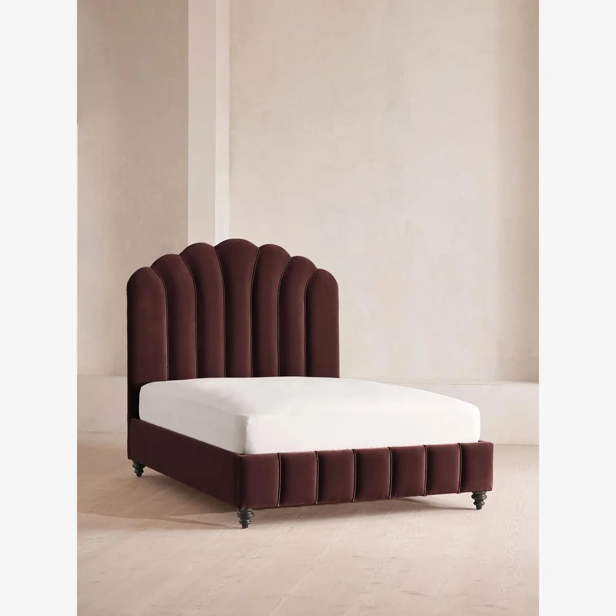 Manette Bed, Double, Velvet, Aubergine, UK – image 1