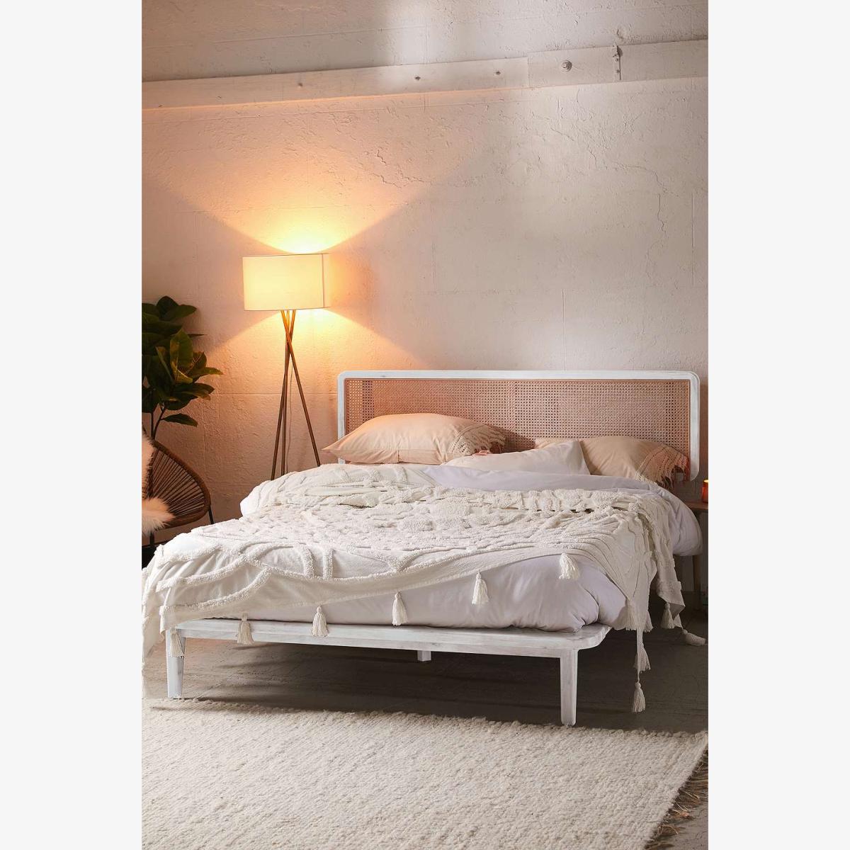 Marte Rattan Solid White King Bed - KING at Urban Outfitters – image 1