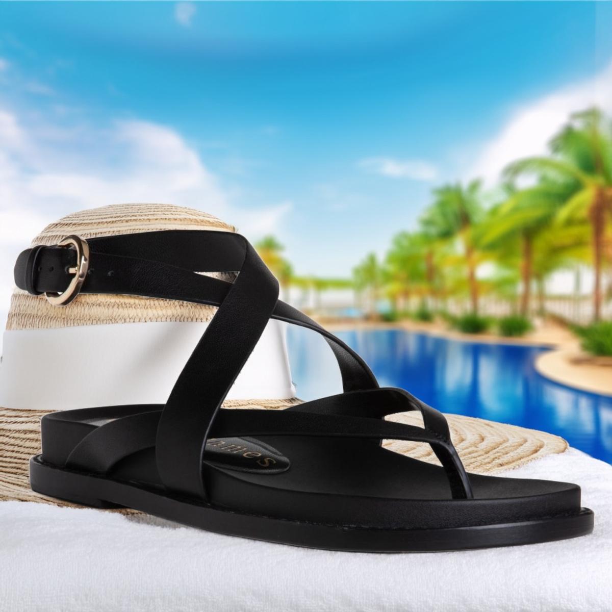 Women's Elsie Black Flat Leather Foot Bed Sandal | 8 Uk | Allegra James – image 2