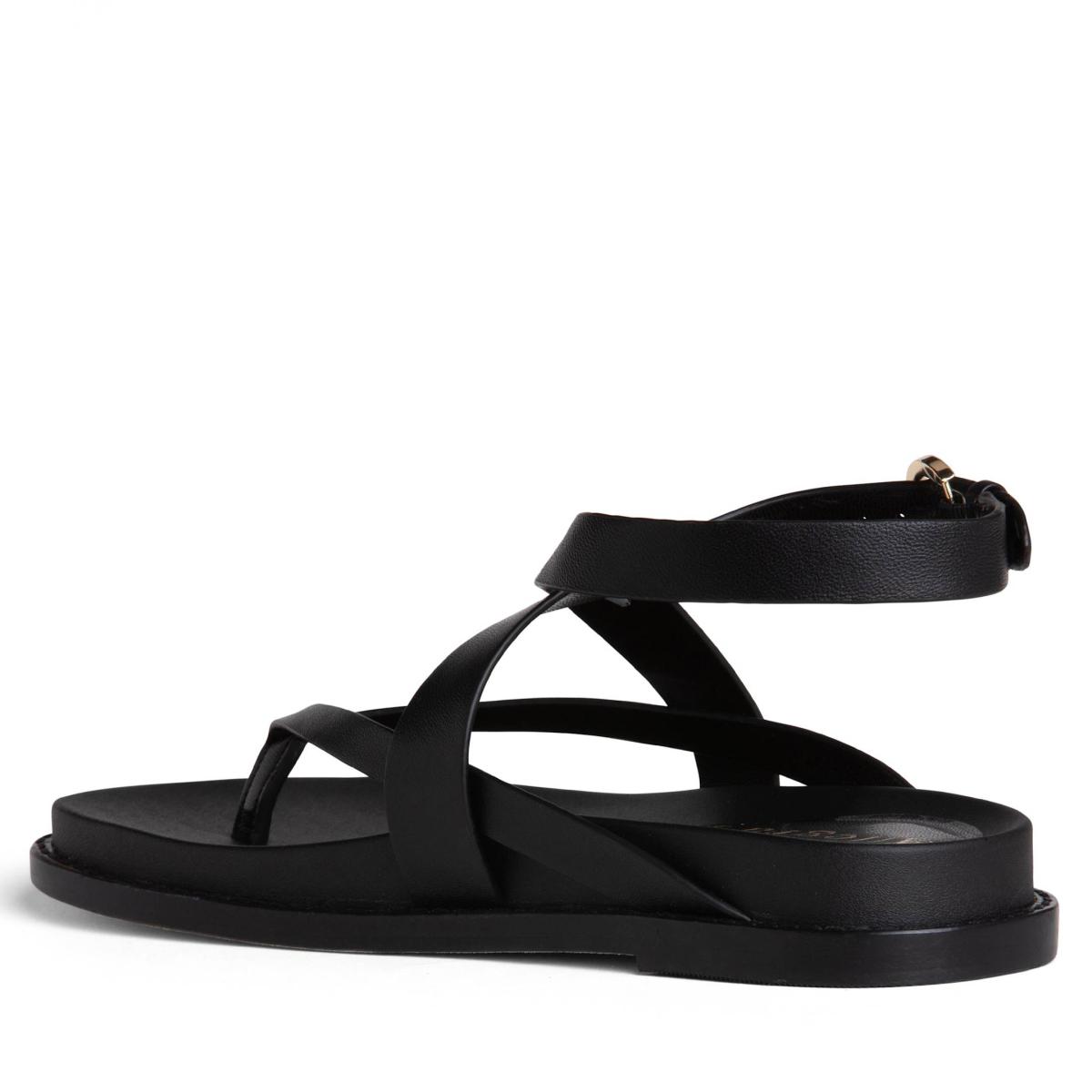Women's Elsie Black Flat Leather Foot Bed Sandal | 8 Uk | Allegra James – image 3