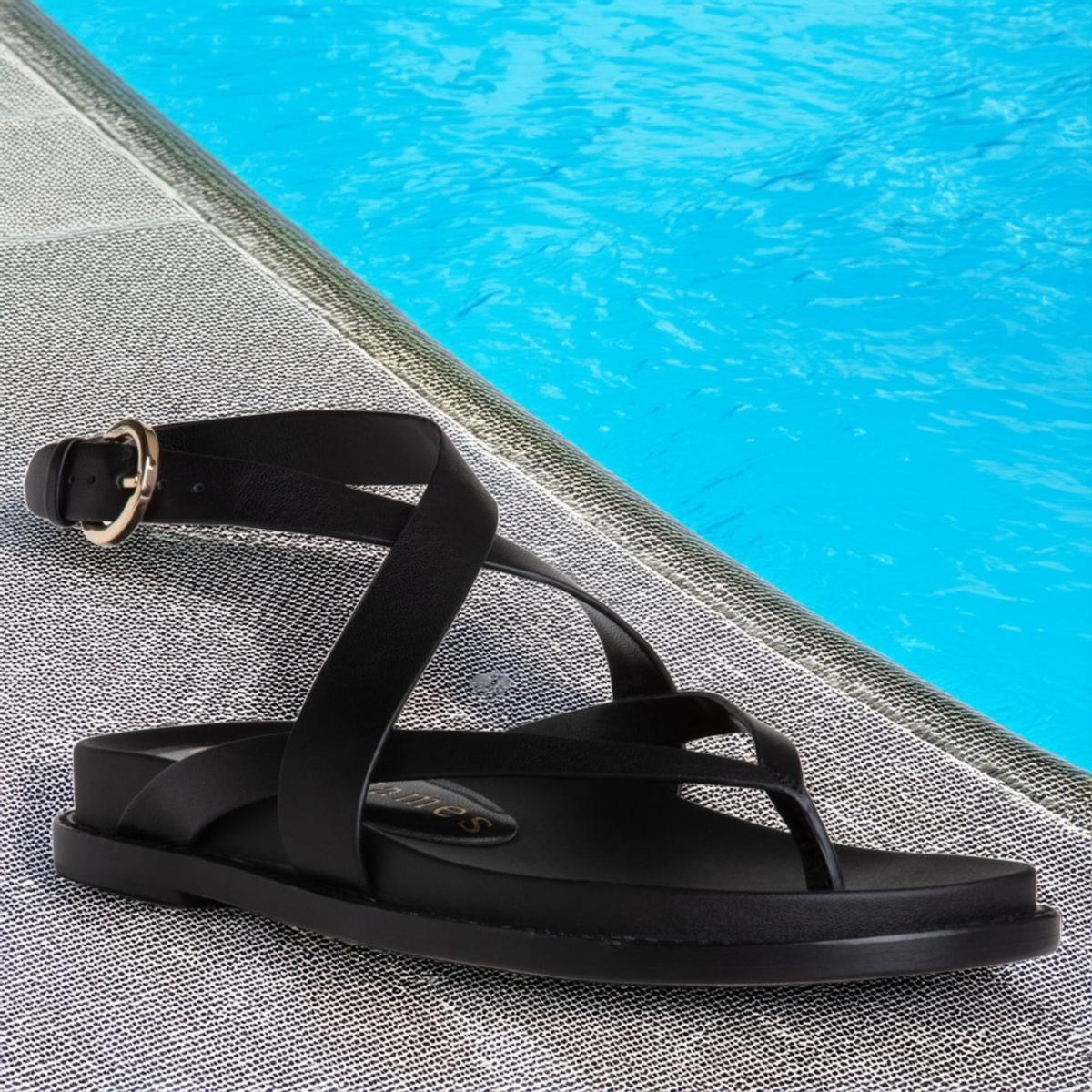Women's Elsie Black Flat Leather Foot Bed Sandal | 8 Uk | Allegra James – image 4