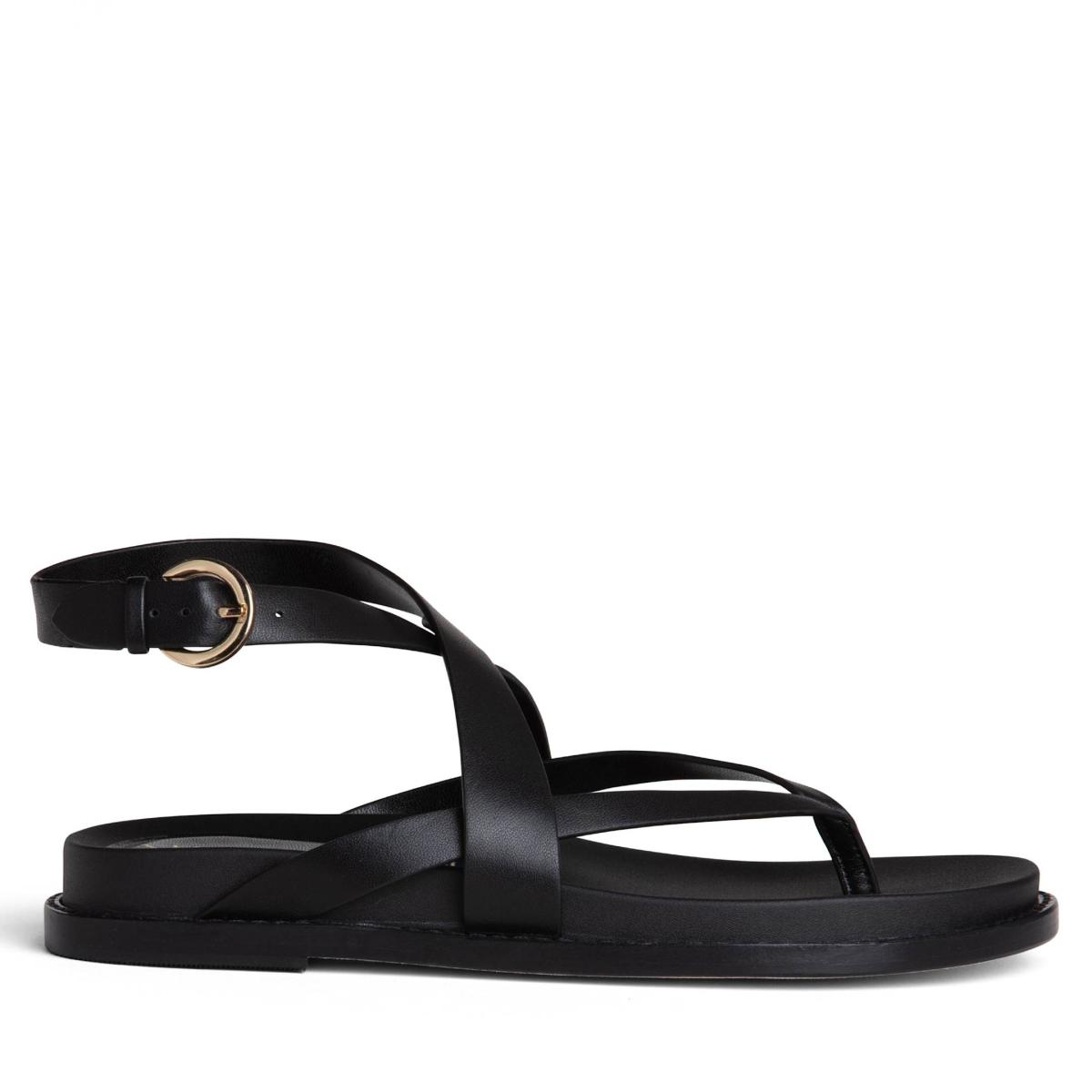 Women's Elsie Black Flat Leather Foot Bed Sandal | 8 Uk | Allegra James – image 5