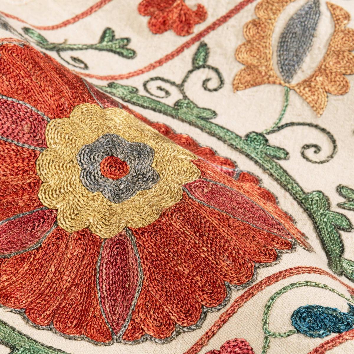 Green / Blue / Yellow Bukhara Suzani Silk Embroidered Bed Runner By Mindthegap – image 2
