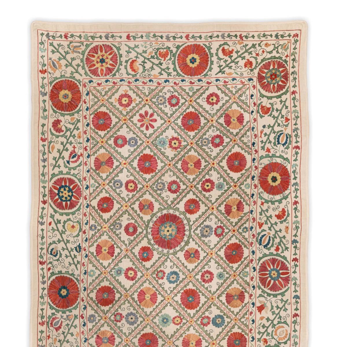 Green / Blue / Yellow Bukhara Suzani Silk Embroidered Bed Runner By Mindthegap – image 3