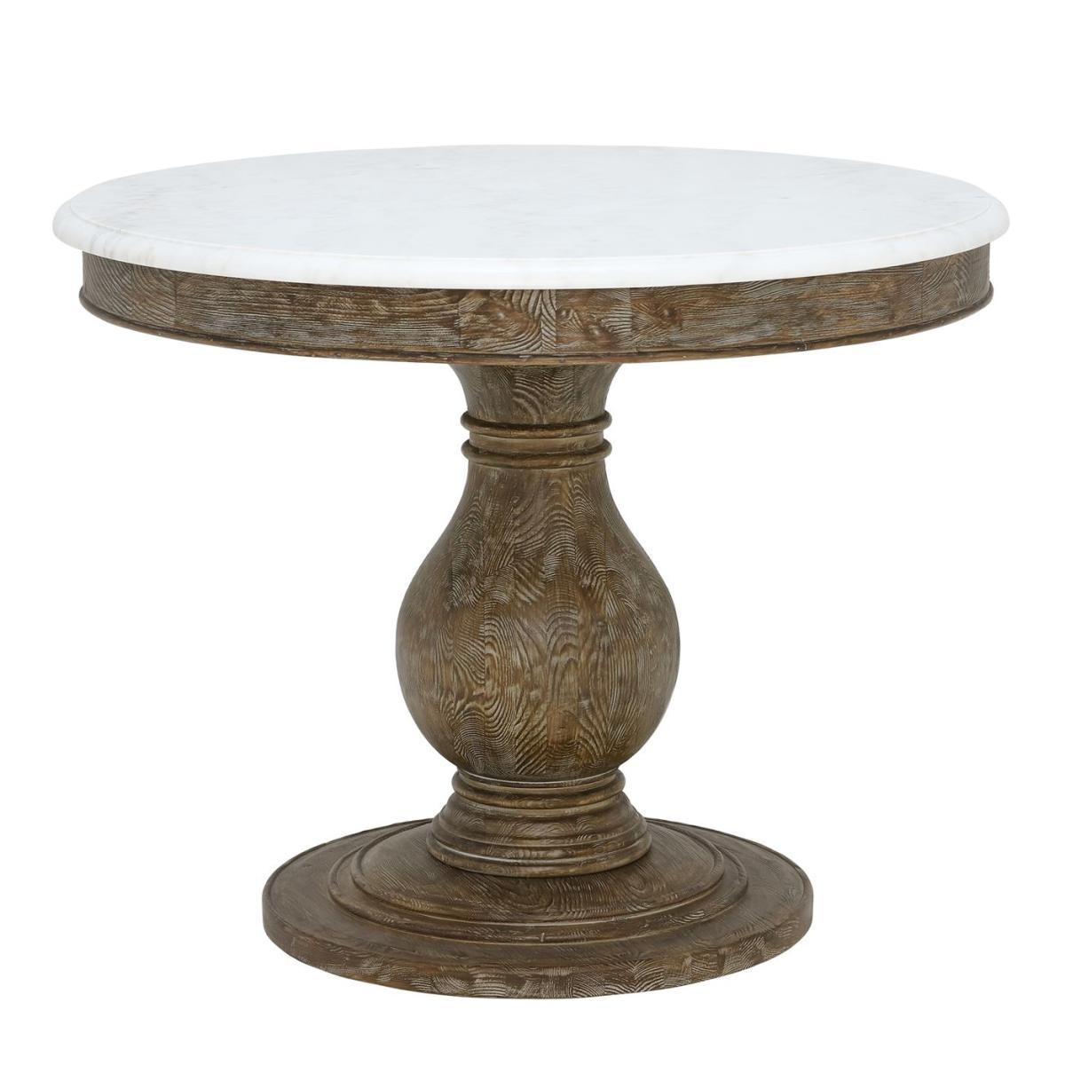 Woolton Round Dining Table, White Marble and Mid Burnt Oak – image 2