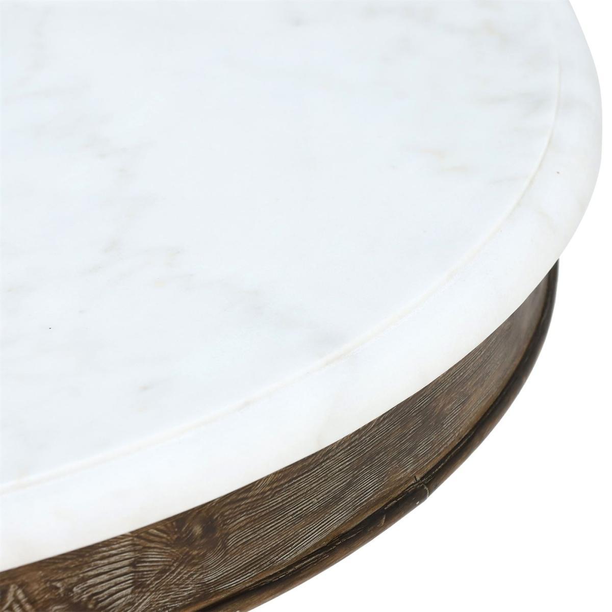 Woolton Round Dining Table, White Marble and Mid Burnt Oak – image 3
