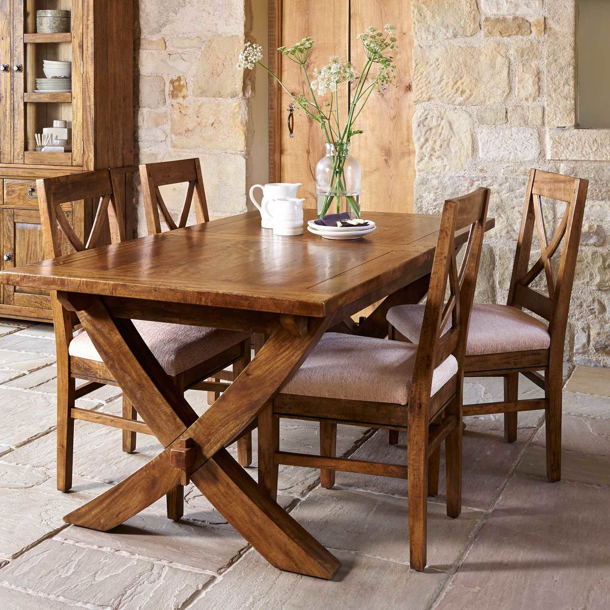 New Frontier Mango Wood X Leg Extending Dining Table – image 4