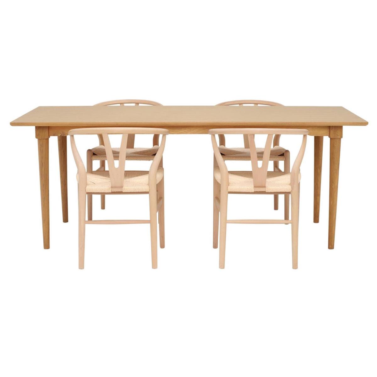 Hague 200cm Dining Table with 4 Hans Wishbone Dining Chairs, Cream Wood | Barker & Stonehouse – image 3