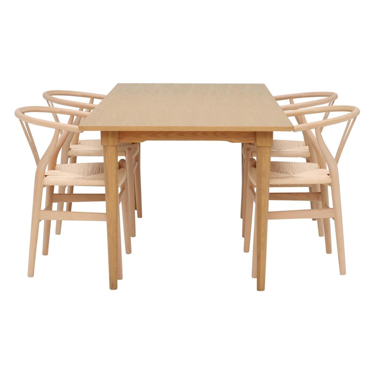 Hague 200cm Dining Table with 4 Hans Wishbone Dining Chairs, Cream Wood | Barker & Stonehouse – image 4