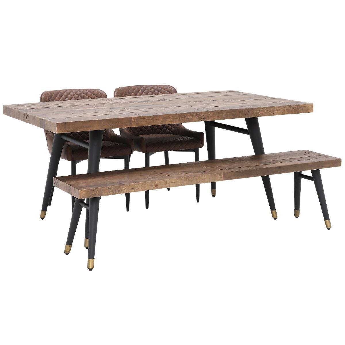 Modi Wooden Dining Table, Dining Bench &amp; 2 x Brown Faux Leather Dining Chairs - Barker &amp; Stonehouse – image 2