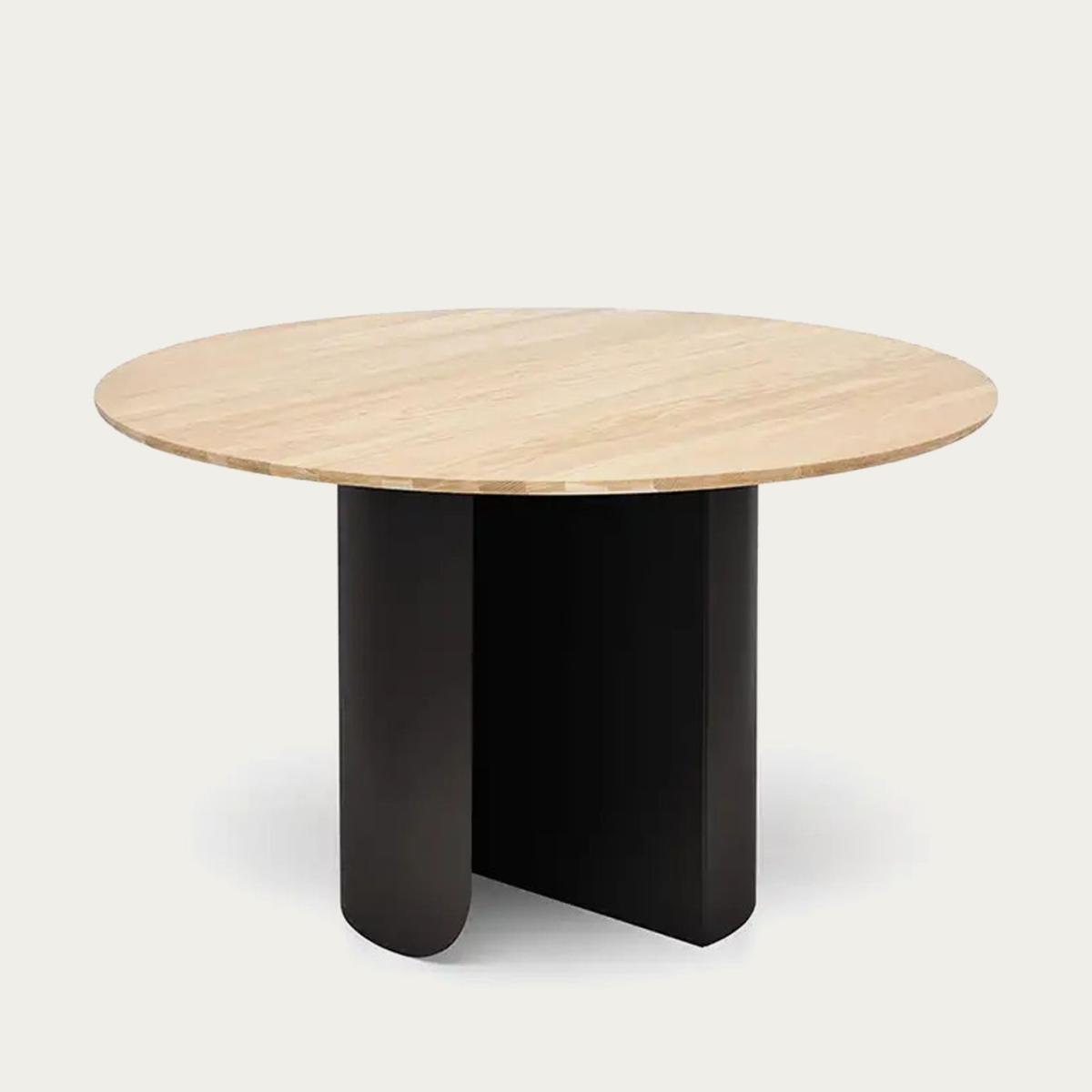 Black Plateau Dining Table - Round - Oak Top