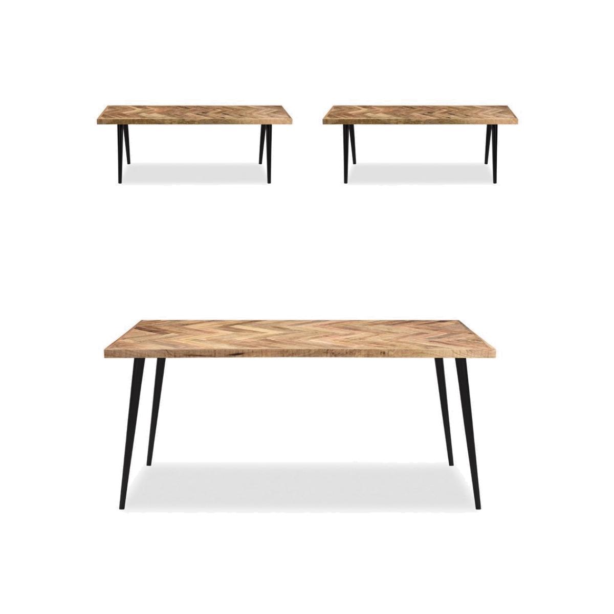 Conner 6 Seat Herringbone Dining Table Set, Light Mango Wood – image 1