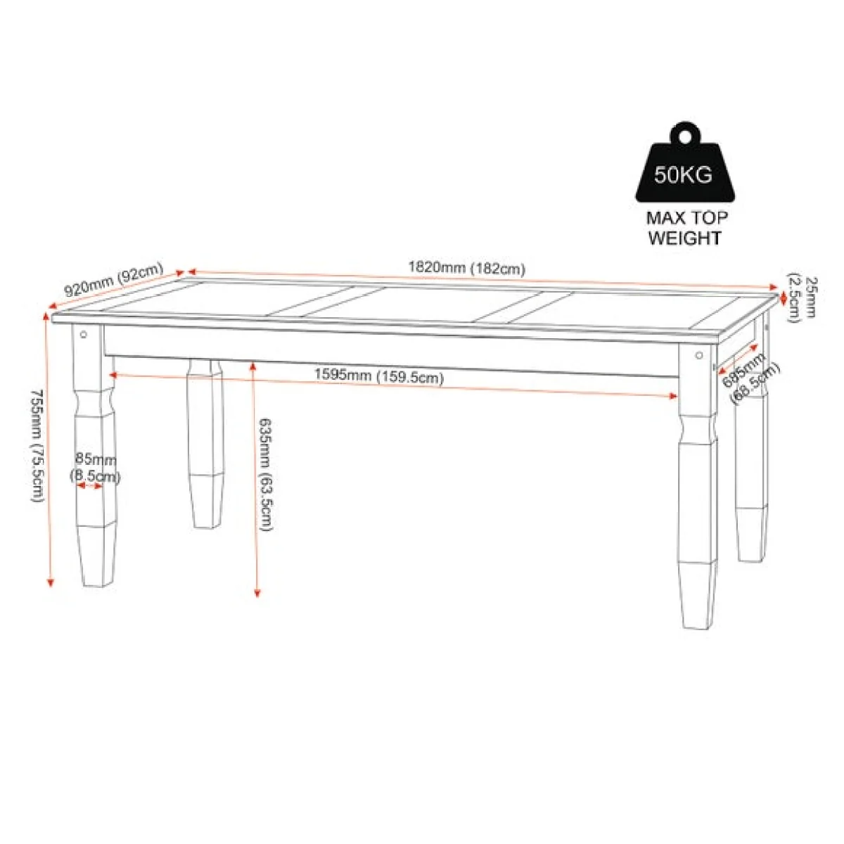 Corona 6 Seater Rectangle Dining Table – image 4