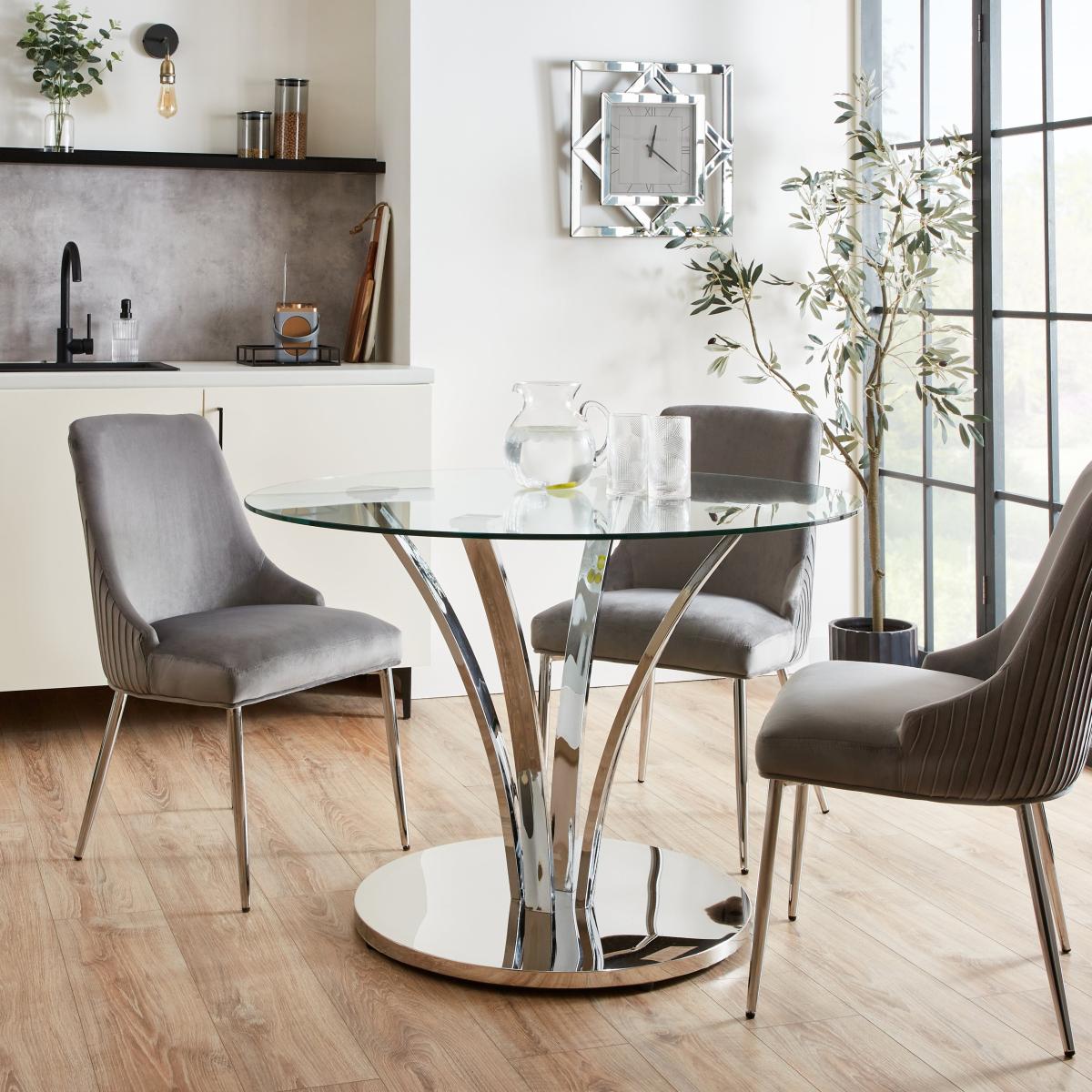 Tallulah 4 Seater Round Tulip Dining Table, Silver Glass Silver – image 1