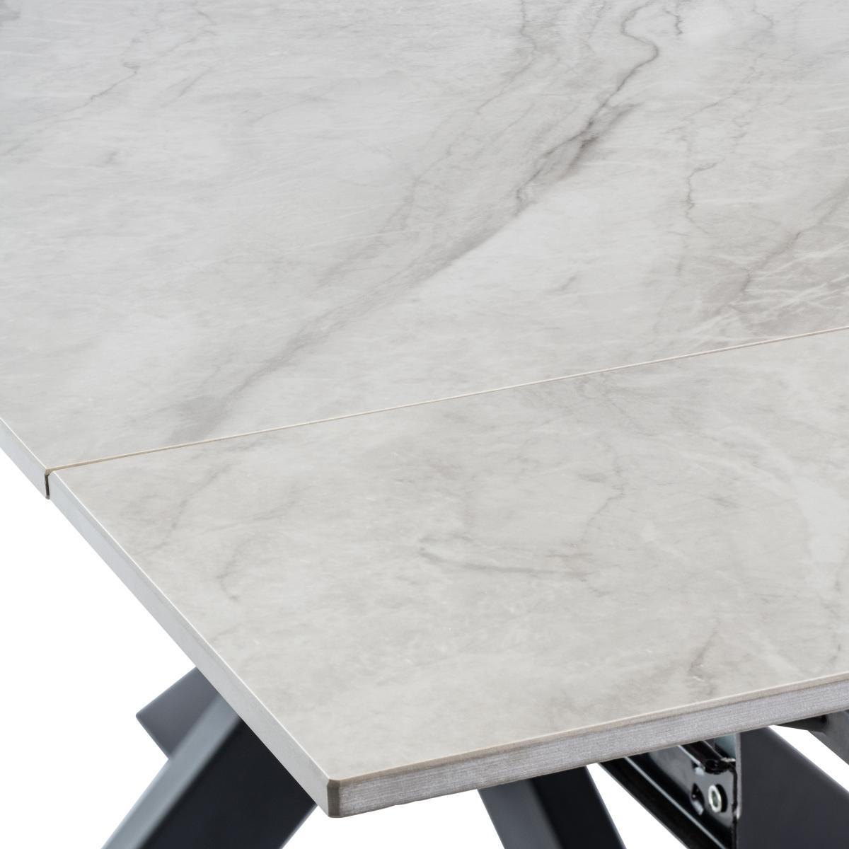 Sutton 6-8 Seater Rectangular Extendable Dining Table, Grey Sintered Stone Grey/White – image 3