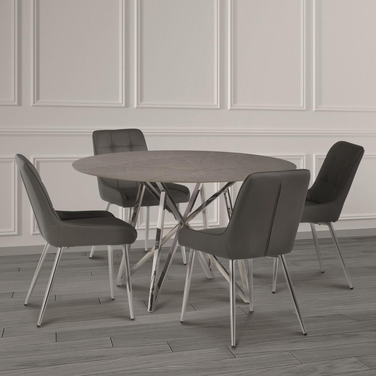 Jennis Round 4 Seater Dining Table, Sintered Stone Grey – image 1