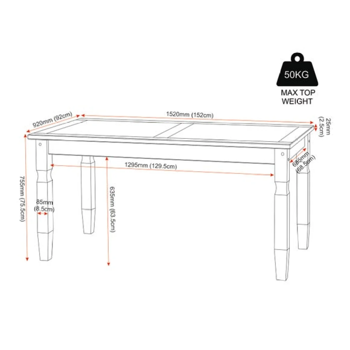 Corona 4 Seater Rectangle Dining Table – image 4