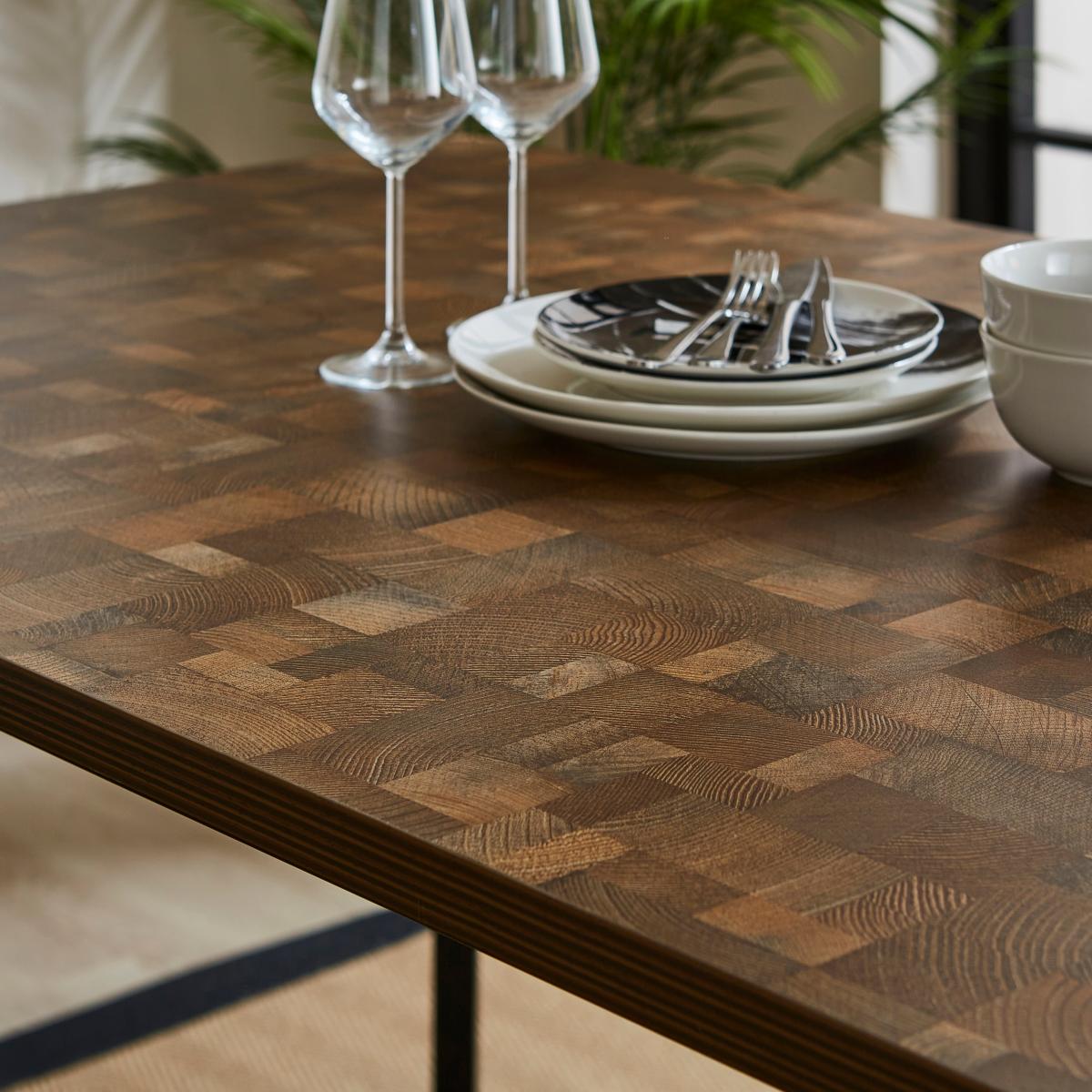 Brayden 6 Seater Rectangular Dining Table, Parquet Effect Brown – image 3