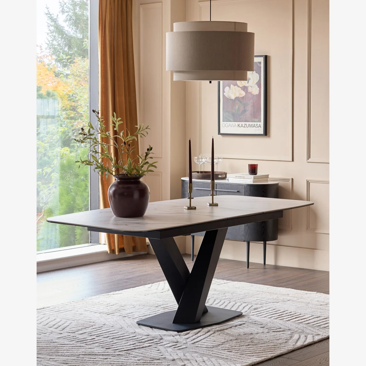 Carter natural ceramic 6-8 seater extending dining table – image 1