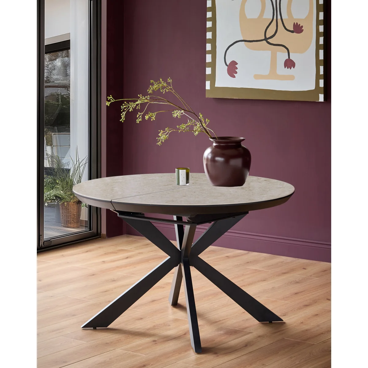 Hayden natural travertine ceramic 4-6 extending round dining table – image 2