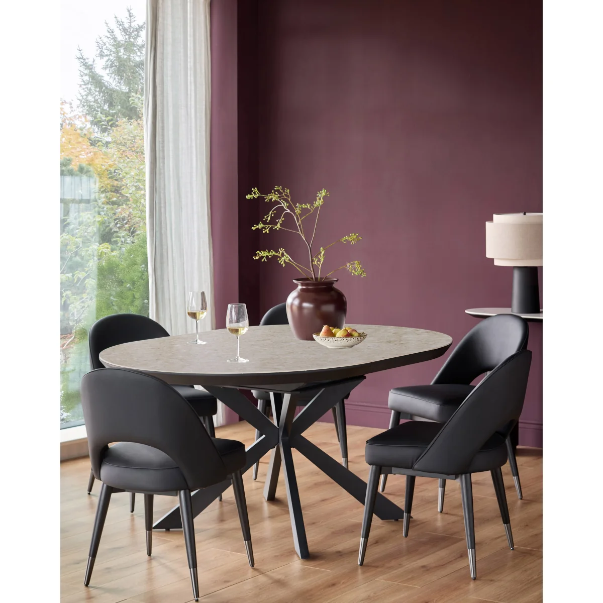 Hayden natural travertine ceramic 4-6 extending round dining table – image 3