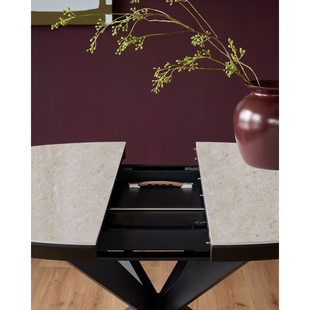 Hayden natural travertine ceramic 4-6 extending round dining table – image 6