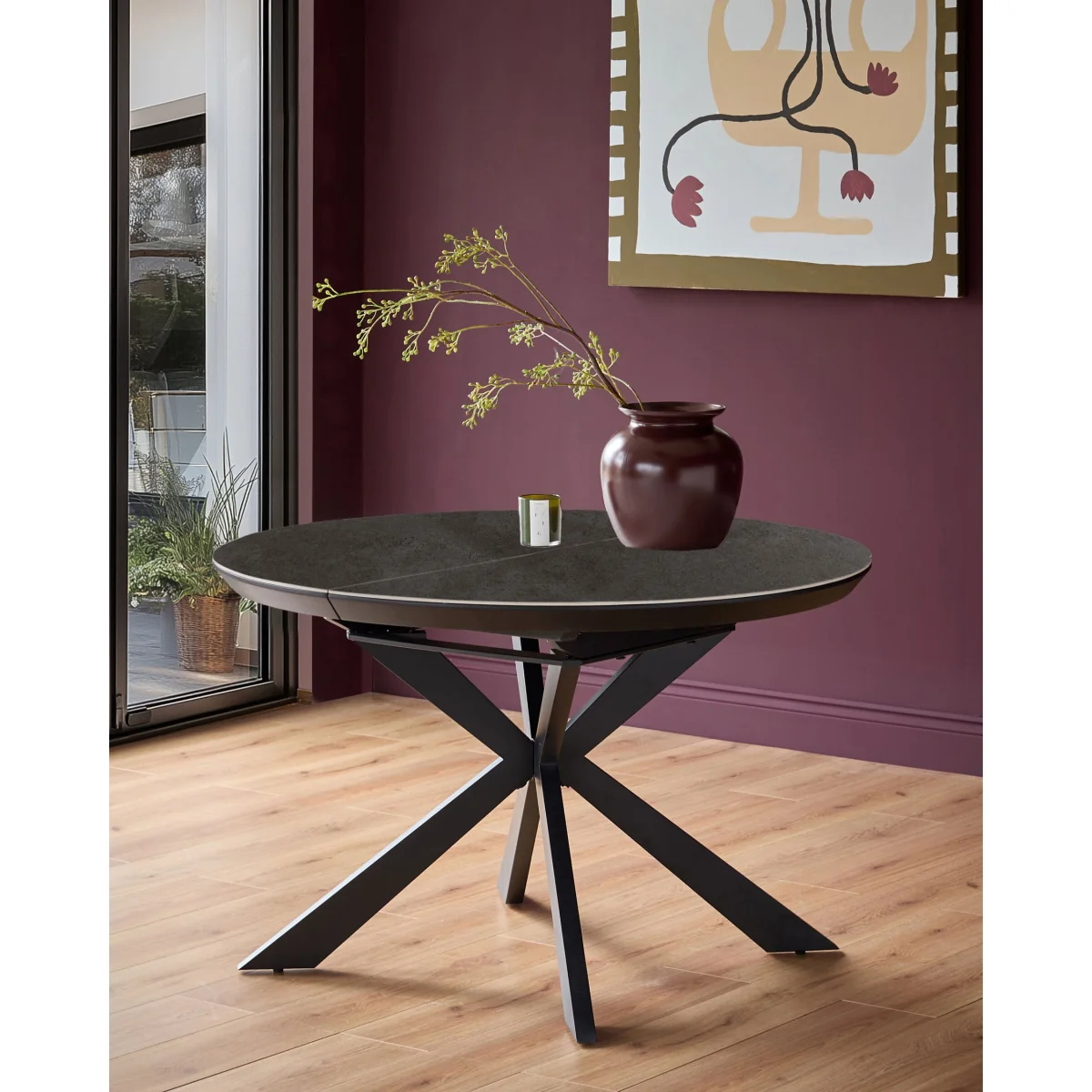Hayden dark grey ceramic 4-6 extending round dining table – image 2