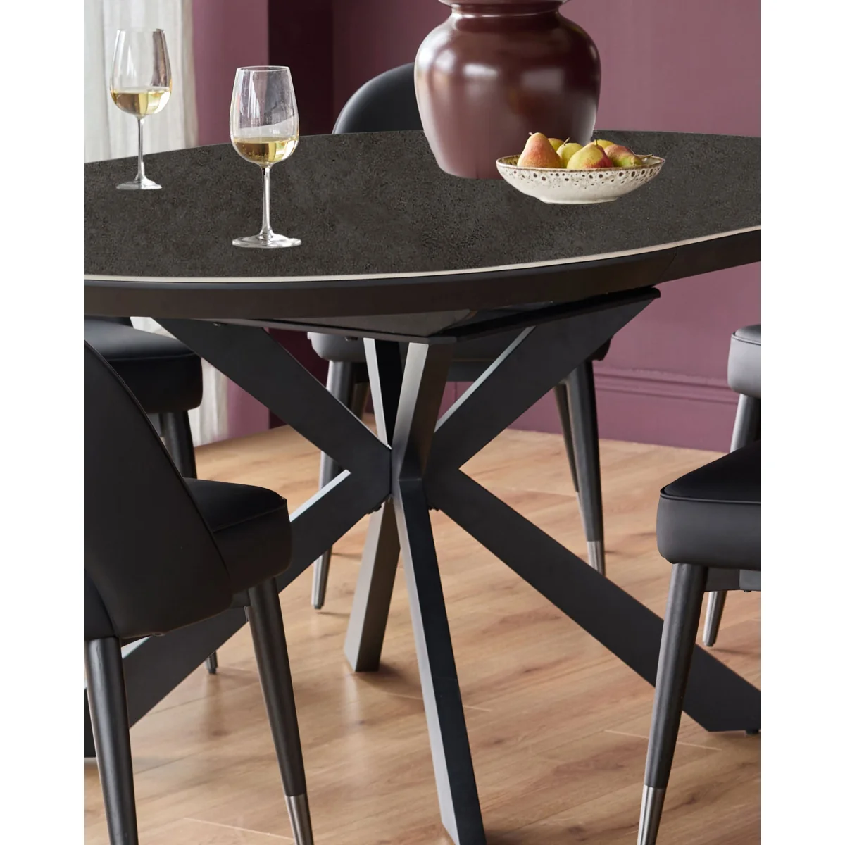 Hayden dark grey ceramic 4-6 extending round dining table – image 4