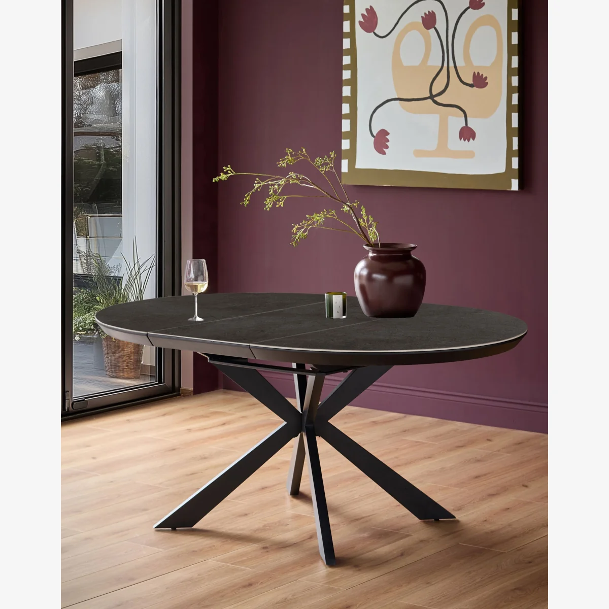 Hayden dark grey ceramic 4-6 extending round dining table – image 1