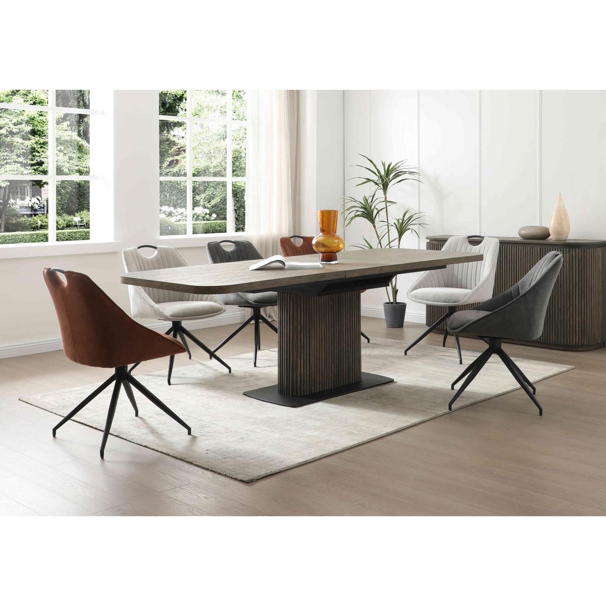 Jai Large Extending Dining table with 2 Dark Grey, 2 Rust and 2 Silver Swivel Chairs – image 2